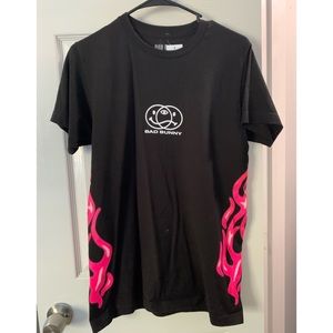 Hot topic Bad bunny black tshirt with pink flames Size small